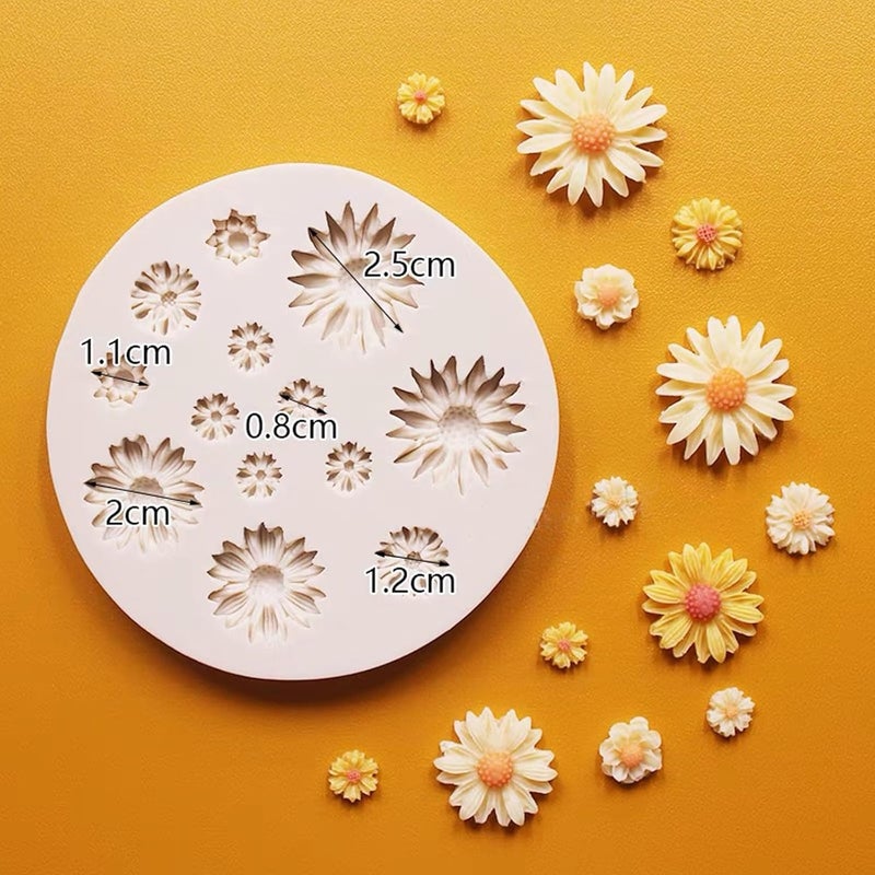 meeeyya Flower Polymer Clay Molds, 2Pcs Polymer Clay Molds for Jewelry Making, Daisy Sunflower Rose Miniature Silicone Molds (13Daisy) - Image 2